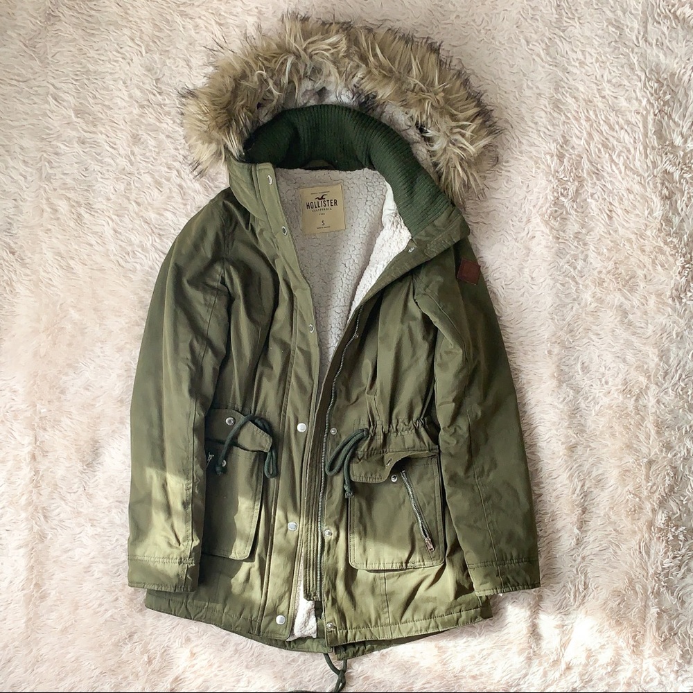 Hollister Olive Green Sherpa Lined Parka